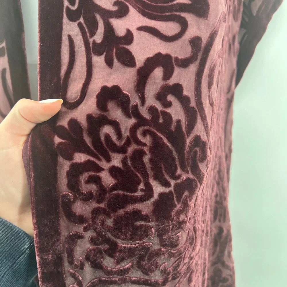 Valerie Stevens Velvet Burnout Scarf Burgundy Silk Damask Fringe Wrap Whimsigoth